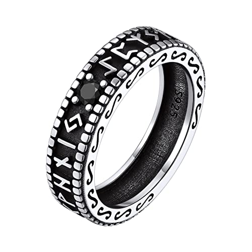 Silvora Schlichter Damen Herren Ring 5mm breit Viking Rune Symbol Fingerring 925 Silber Punk Wikinger Stil Runen Bandring Zirkon Vorsteckring Ringgröße 57（18） für Hochzeit Geburtstag von Silvora