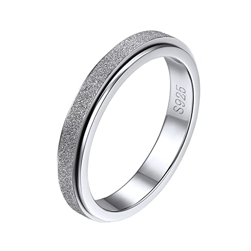 Silvora Schlichter Damen Mädchen Ring 925 Silber Stapelbarer Spinner Ring Anti-Angst Roller Ring 3mm breit Sandstrahl Design Drehring Ewigkeitsring Trauring Memoire Ring Ringgröße 52（16.5） von Silvora