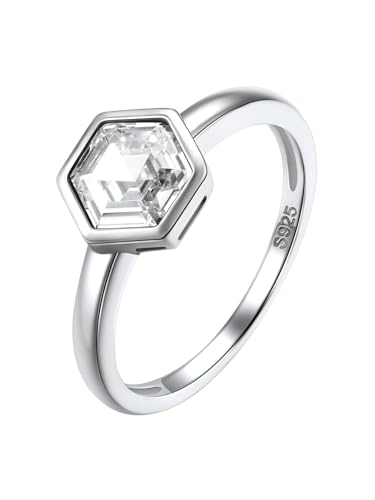 Silvora Schlichter Zirkonia Ring Damen 925 Sterling Silber Zikon Fingerring mit Hexagon Zirkon 7mm breit im Facettiert Prisma Geschnitten Ringgröße 64（20.5） Geschenke für Geburtstag Valentinstag von Silvora