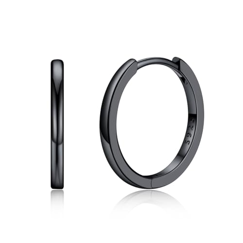 Silvora Schwarz Creolen Hoop Herren 16mm Klein Creolen Ohrringe Deman 925 Silber Basic Kreolen Schwarz Klein Kreis Ohrstecker für Frauen Männer von Silvora
