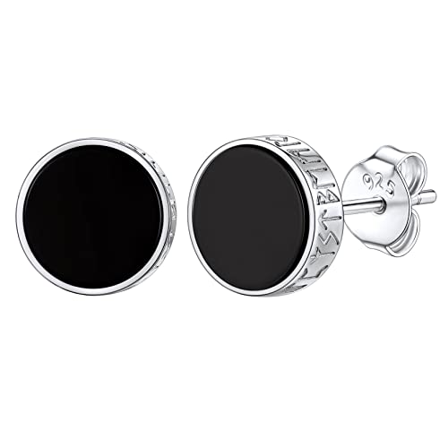 Silvora Schwarzer Onyx Ohrstecker für Herren Damen S925 Silber Viking Rune Achat Ohrstecker in 8mm breit Unisex Basic Schwarze Achat Ohrringe in Silber von Silvora