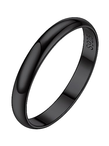 Silvora Silberring Damen Herren Fingerring 925 Sterling Silber Ehering 3mm breit Schlichter Verlobungsring Freundschaftsring in Schwarz Ringgröße 49.3(15.7) von Silvora