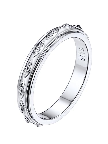 Silvora Stapelbarer Damen Spinner Ring 925 Silber Fidget Fingerring 3.5mm breit Böser Blick Anti-Angst Drehring Roller Ringe zum Stressabbauen Ringgröße 64.6（20.75） für Geburstag Valentistag von Silvora