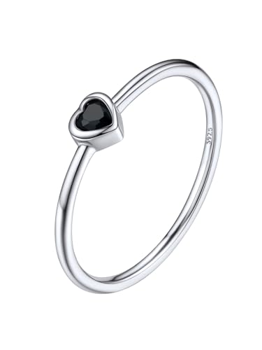 Silvora Sterling Silber 925 Damen Zirkonia Ring Herzförmiger Schwarzer Zirkon Schwanzring im Facetten Design Schlichter Schwanzring Ringgröße 62（19.8） in Silber Ehering Verlobungsring Trauring von Silvora