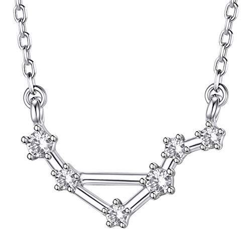 Sternzeichen Anhänger S925 Silber Waage Anhänger Damen Halsketten mit Zirkonia Silberfarbe Horoskop Astrologie Anhänger Damen 16 Zoll Kette + 5cm Verlängerungskette Halskette von Silvora