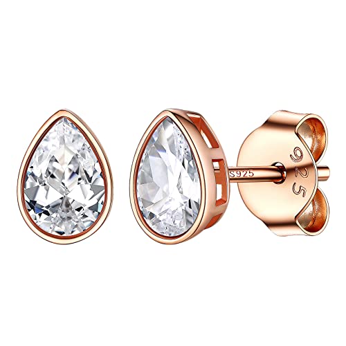 Silvora Tropfenförmige Zirkon Ohrstecker in S925 Silber für Damen Frauen Elegante Basic Solitär Zirkonia Ohrringe mit Kristallen 7 * 9mm im Facetten Design Hypoallerge Ohrstecker in Rosegold von Silvora