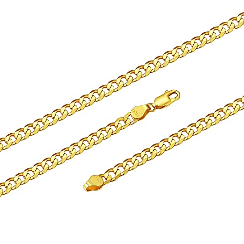 Silvora Ultradünne Kubanische Halskette personalisierte Cuban Link Chain Necklace S925 in 18k vergoldet 5mm Breit 55cm Länge von Silvora