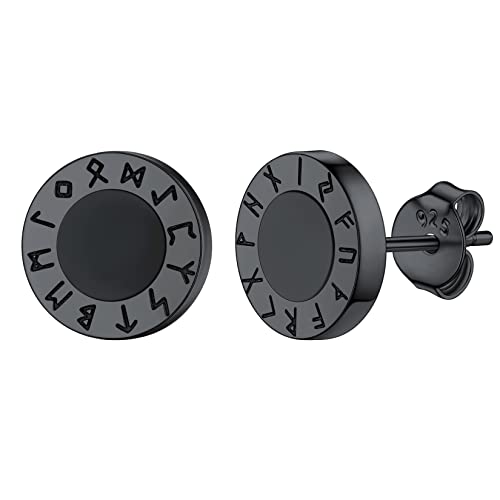 Silvora Unisex Onyx Ohrstecker für Herren Damen S925 Silber Schwarzer Viking Rune Onyx Ohrstecker in 5.5mm breit Klassische Schwarz Achat Ohrringe Mode Viking Ohrstecker Schmuck in Schwarz von Silvora