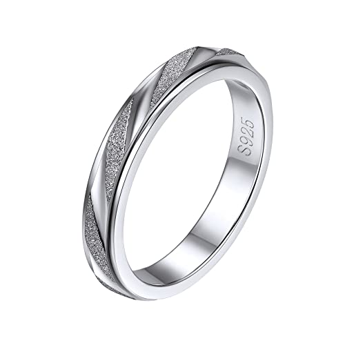 Silvora Vintage Damen Spinner Ring 925 Silber Schlichter Schmaler 3mm Drehring Fidget Bandring Frauen Mädchen Dünner Sandstrahl Roller Ring Ribggröße 49.3（15.75） für Geburtstag Weihnachten von Silvora