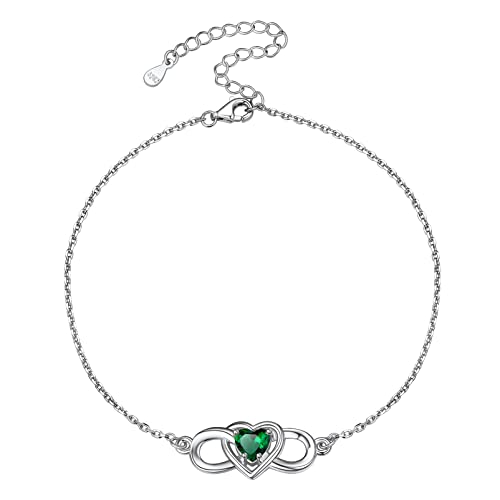 Silvora Vintage Infinity Fußkette Damen Frauen Herz Geburtsstein Fußkettchen 22cm lang Verstellbares Unendlichkeit Fußkettchen Fußschmuck für Freund Paar Mama von Silvora