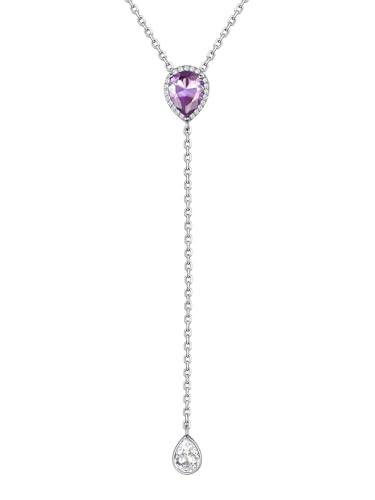 Silvora Zirkonia Halskette Damen Y-Kette S925 Silber Halskette mit Synthetisch Edelstein Zeitlose Synthetischer Alexandrit Geburtsstein Anhänger Halskette für Juni mit 41cm+5cm Kette in Silber von Silvora