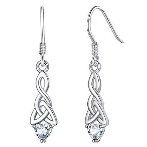 Silvora Zirkonia Ohrringe Silber 925 Weißes Herz Zirkonia Keltischer Knoten Ohrstecker Damen Zirkonia April Geburtsstein aus 925 Sterling Silber Damen Ohrringe von Silvora