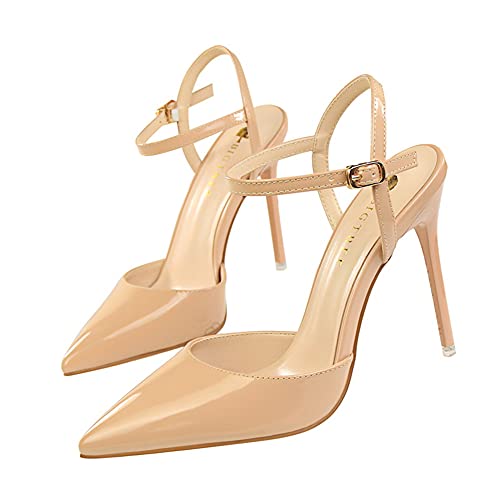 Frauen Arbeitsplätze Leben Absätze Sandalen Knöchelriemen Stiletto Lackleder High Heel Wickelzehen Geschlossene Zehen Sandalen Pumps Pumps für Party Night Club Hochzeit 10.5 cm von Sily Life