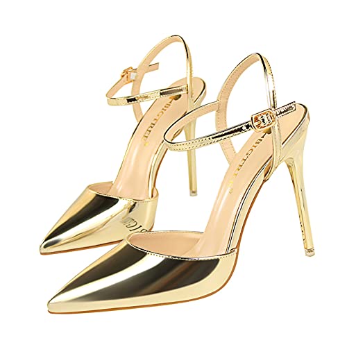 Frauen Arbeitsplätze Leben Absätze Sandalen Knöchelriemen Stiletto Lackleder High Heel Wickelzehen Geschlossene Zehen Sandalen Pumps Pumps für Party Night Club Hochzeit 10.5 cm von Sily Life