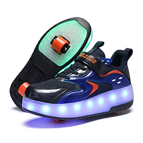 Jungen Mädchen Sneaker /Skateboard Schuhe LED Licht mit Einzelnen Doppelt Rollen,Drucktaste Einstellbare Rollen/ Licht,USB Wiederaufladbar Rollerblades Inline Skates Outdoor Sport Running Schuhe von Sily Life