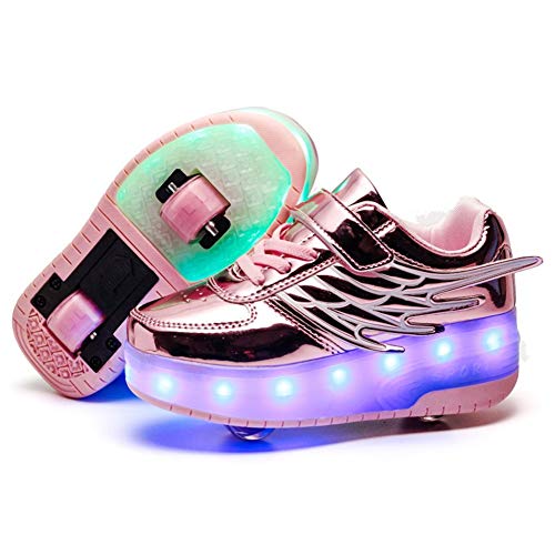 Sily Life Unisex Jungen Mädchen LED Rollschuh Schuhe mit USB Aufladen Blinkend Leuchtend Skateboardschuhe Outdoor-Sportarten Multifunktion Gymnastik Rollerblades Sneaker von Sily Life