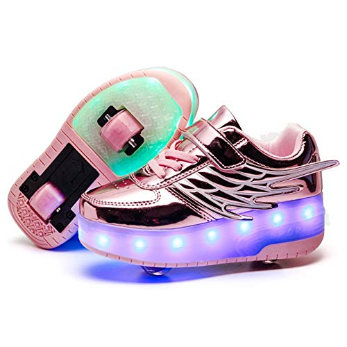 Sily Life Unisex Jungen Mädchen LED Rollschuh Schuhe mit USB Aufladen Blinkend Leuchtend Skateboardschuhe Outdoor-Sportarten Multifunktion Gymnastik Sneaker von Sily Life