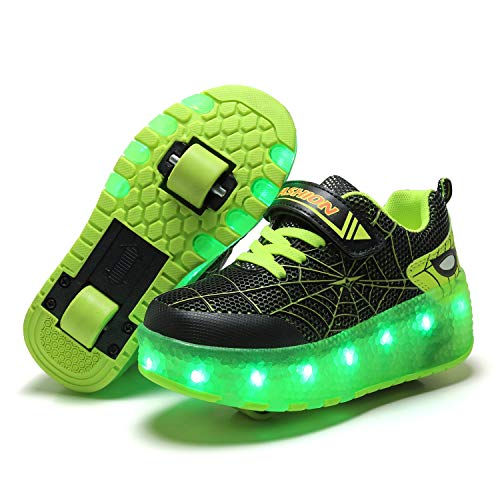 Sily Life Unisex Kinder USB Wiederaufladbar/LED Licht Skateboardschuhe mit Doppelrad Rollen/Fitnessschuhe Gymnastik Outdoor Sport Running Sneaker von Sily Life