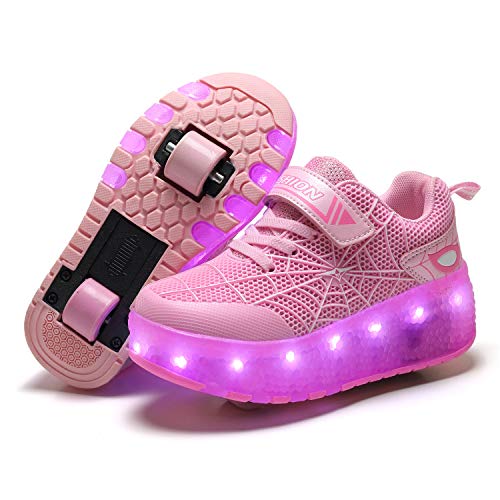 Sily Life Unisex Kinder USB Wiederaufladbar/LED Licht Skateboardschuhe mit Doppelrad Rollen/Fitnessschuhe Gymnastik Outdoor Sport Running Sneaker von Sily Life