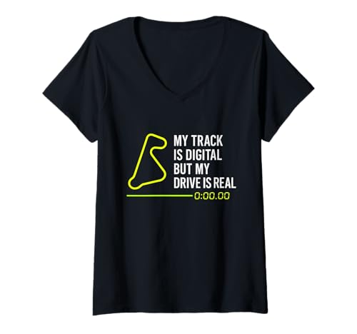 Damen SIM-Racing-Simulator-Cockpit-Rennfahrer-Erlebnis T-Shirt mit V-Ausschnitt Damen SIM-Racing-Simulator-Cockpit-Rennfahrer-Erlebnis T-Shirt mit V-Ausschnitt von Sim Racer Virtual Motorsport Gaming Gear