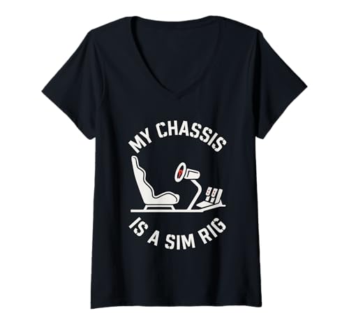 Damen SIM-Racing-Simulator-Cockpit-Rennfahrer-Erlebnis T-Shirt mit V-Ausschnitt Damen SIM-Racing-Simulator-Cockpit-Rennfahrer-Erlebnis T-Shirt mit V-Ausschnitt von Sim Racer Virtual Motorsport Gaming Gear