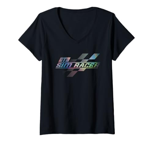Damen Sim Racing oder Sim Racer karierte Flagge T-Shirt mit V-Ausschnitt von Sim racing by Guntah