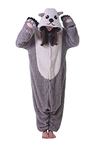 SimZoo Tier-Einteiler-Pyjama für Erwachsene, Arktisches Otter-KostüM-NachtwäSche für Herren und Damen, Einteiliger Unisex-Hausanzug,Large von SimZoo