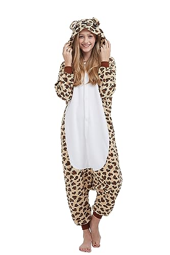 SimZoo Erwachsener Tier-Einteiler-Pyjama, Leoparden-Kostüm-Nachtwäsche für Männer und Frauen, Unisex-Einteiler-Heimkleidung Medium von SimZoo