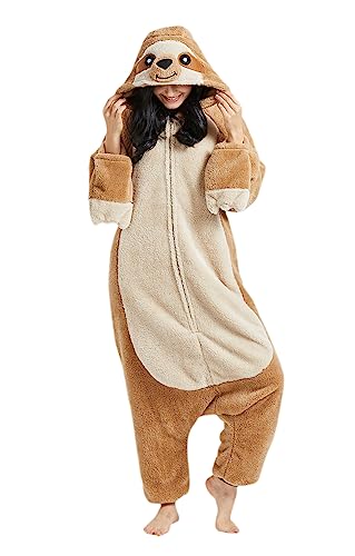 SimZoo Kigurumi Tier Onesie Unisex Erwachsene Pyjamas für Karneval Halloween Schlafanzug Party Cosplay Animal Jumpsuit,Faultier von SimZoo