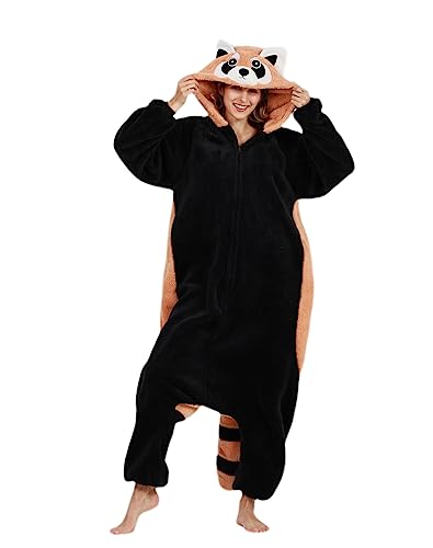 SimZoo Kigurumi Tier Onesie Unisex Erwachsene Pyjamas für Karneval Halloween Schlafanzug Party Cosplay Animal Jumpsuit,Waschbär von SimZoo
