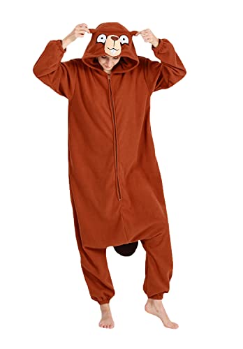SimZoo Tier-Einteiler-Pyjama für Erwachsene, Biber Herren-und Damen-Tier-Cosplay-Kostüm-Nachtwäsche, Einteilige Unisex-Hauskleidung von SimZoo