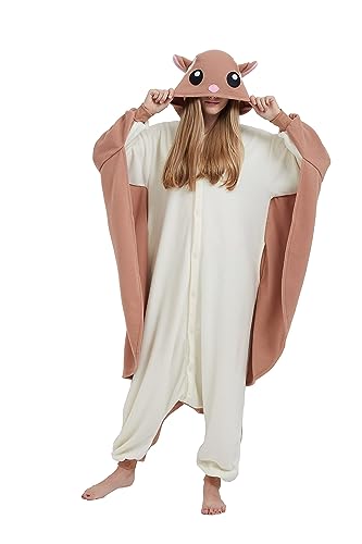 SimZoo Tier-Einteiler-Pyjama für Erwachsene, Herren und Damen, Fliegendes EichhöRnchen, Cosplay-KostüM, NachtwäSche, Einteilige Unisex-Hauskleidung von SimZoo