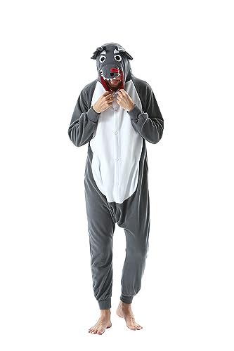 SimZoo Tier-Einteiler-Pyjama für Erwachsene, Herren und Damen, Wolf-Cosplay-KostüM, NachtwäSche, Einteilig, Unisex, Homewear, GrößE L von SimZoo