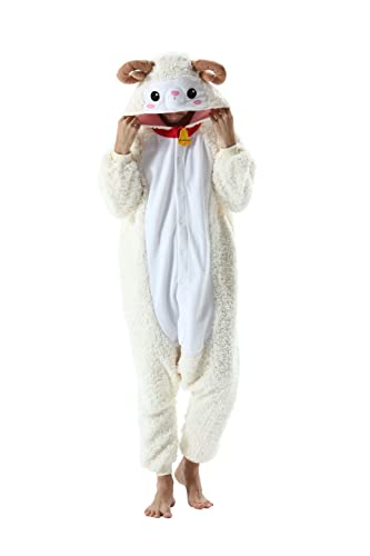 SimZoo Tier-Einteiler-Pyjama für Erwachsene, Herren und Damen,Ziege-Cosplay-KostüM, NachtwäSche, Einteilige Unisex-Hauskleidung von SimZoo