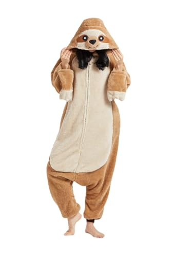 SimZoo Tier-Einteiler-Pyjama für Erwachsene, Herren- und Damen-Arktisches Samt Faultier-Tier-Cosplay-Kostüm-Nachtwäsche, Einteilige Unisex-Hauskleidung,Small von SimZoo