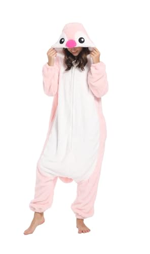 SimZoo Tier-Einteiler-Pyjama für Erwachsene, Herren- und Damen-Arktisches Samt Rosa Pinguin Tier-Cosplay-Kostüm-Nachtwäsche, Einteilige Unisex-Hauskleidung,Large von SimZoo