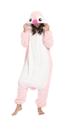 SimZoo Tier-Einteiler-Pyjama für Erwachsene, Herren- und Damen-Arktisches Samt Rosa Pinguin Tier-Cosplay-Kostüm-Nachtwäsche, Einteilige Unisex-Hauskleidung,Medium von SimZoo