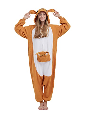 SimZoo Tier-Einteiler-Pyjama für Erwachsene, KäNguru-KostüM-NachtwäSche für Herren und Damen, Einteilige Unisex-Hauskleidung von SimZoo