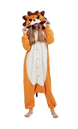 SimZoo Tier-Einteiler-Pyjama für Erwachsene, Löwen-Kostüm-Pyjama für Männer und Frauen, Unisex, Einteilige Heimkleidung Small von SimZoo