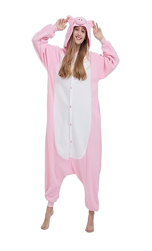 SimZoo Tier-Einteiler-Pyjama für Erwachsene, Pyjama für Männer und Frauen, Schwein-Cosplay-Kostüm, Unisex, Einteilige Heimkleidung X-Large von SimZoo