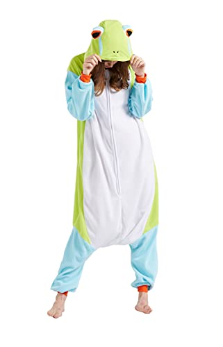 SimZoo Tier-Einteiler-Pyjama für Erwachsene, Schlafanzug für Damen und Herren, Frosch-Tier-Cosplay-Kostüm, Unisex, Einteilige Heimkleidung X-Large von SimZoo