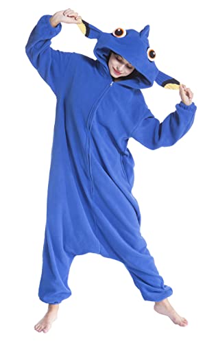 SimZoo Tier-Einteiler-Pyjama für Erwachsene,Blaualgen Fisch Herren-und Damen-FischkostüM-NachtwäSche, Einteilige Unisex-Hauskleidung von SimZoo