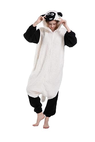 SimZoo Tier-Einteiler-Pyjama für Erwachsene,Schwarzes Nasenschaf Herren-und Damen-Tier-Cosplay-Kostüm-Nachtwäsche,Einteilige Unisex-Hauskleidung von SimZoo