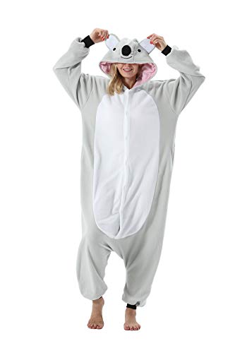 SimZoo Tier Onesies Kostüm Cosplay Pyjama Unisex Erwachsene Fasching Halloween Grauer Koala M(156-167CM) von SimZoo