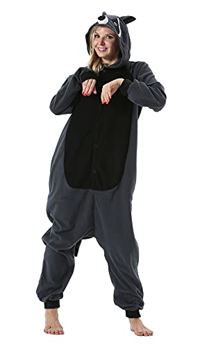 SimZoo Tier Onesies Kostüm Cosplay Pyjama Unisex Erwachsene Fasching Halloween Grauer Waschbär L(168-177CM) von SimZoo