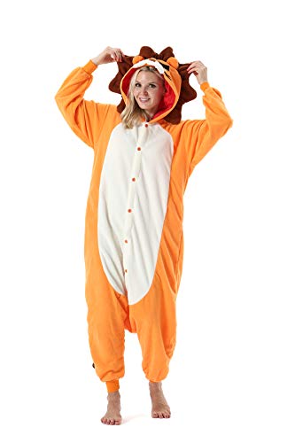 SimZoo Tier Onesies Kostüm Cosplay Pyjama Unisex Erwachsene Fasching Halloween Löwe L(168-177CM) von SimZoo