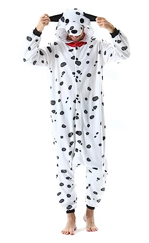 SimZoo Unisex Pyjamas Onesies Tiere Kostüm Cosplay Erwachsene Karneval Nachtwäsche Halloween Schlafanzug Fasching Einteiler,Dalmatiner von SimZoo