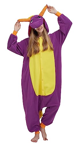 SimZoo Unisex Pyjamas Onesies Tiere Kostüm Cosplay Erwachsene Karneval Nachtwäsche Halloween Schlafanzug Fasching Einteiler,Drache von SimZoo