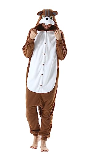 SimZoo Unisex Pyjamas Onesies Tiere Kostüm Cosplay Erwachsene Karneval Nachtwäsche Halloween Schlafanzug Fasching Einteiler,Eichhörnchen von SimZoo