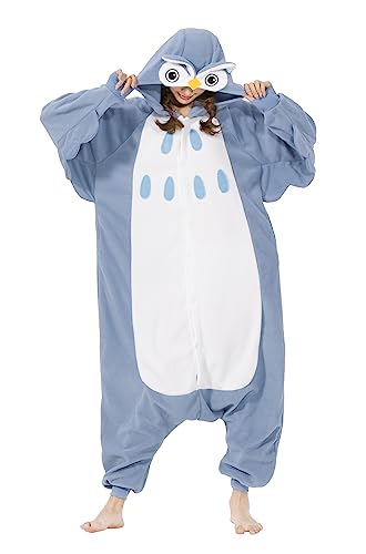 SimZoo Unisex Pyjamas Onesies Tiere Kostüm Cosplay Erwachsene Karneval Nachtwäsche Halloween Schlafanzug Fasching Einteiler,Eule von SimZoo